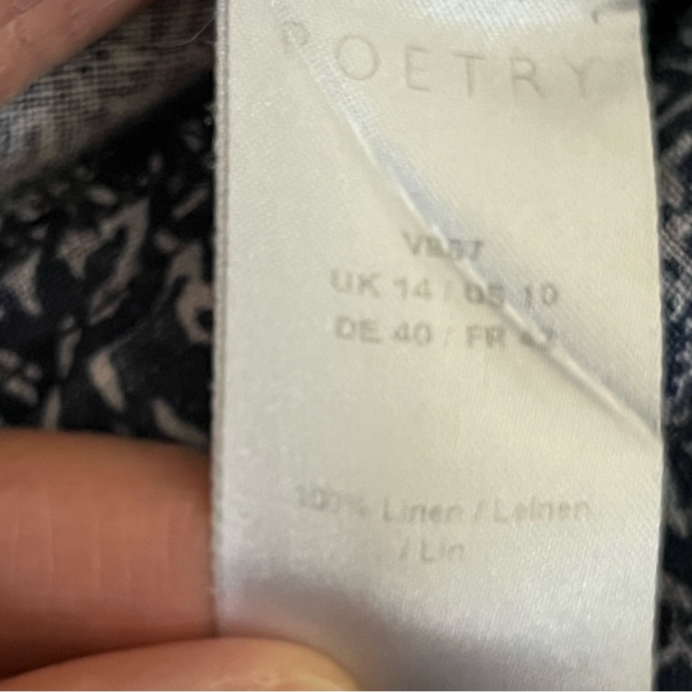 Poetry 100% Linen Blue Floral Damask Cropped Trouser Pants Size 10 - Picture 5 of 6